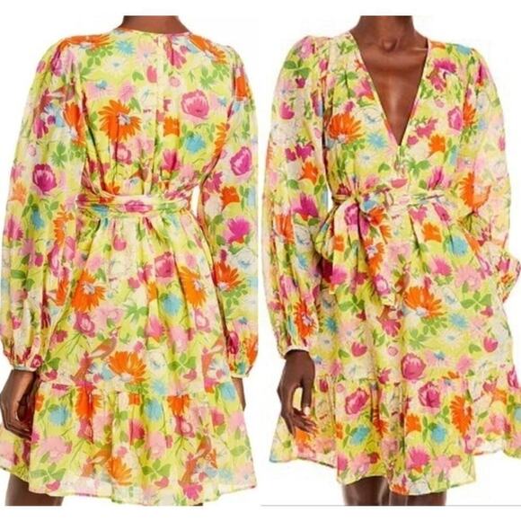 Banjanan Dresses & Skirts - Banjanan Peony Dress Floral Fiesta Buttercup Cotton Self Belted Size Medium